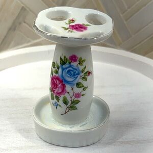 Vintage Floral Ceramic Toothbrush Holder